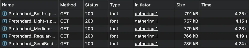 폰트 최적화 전 Network 탭